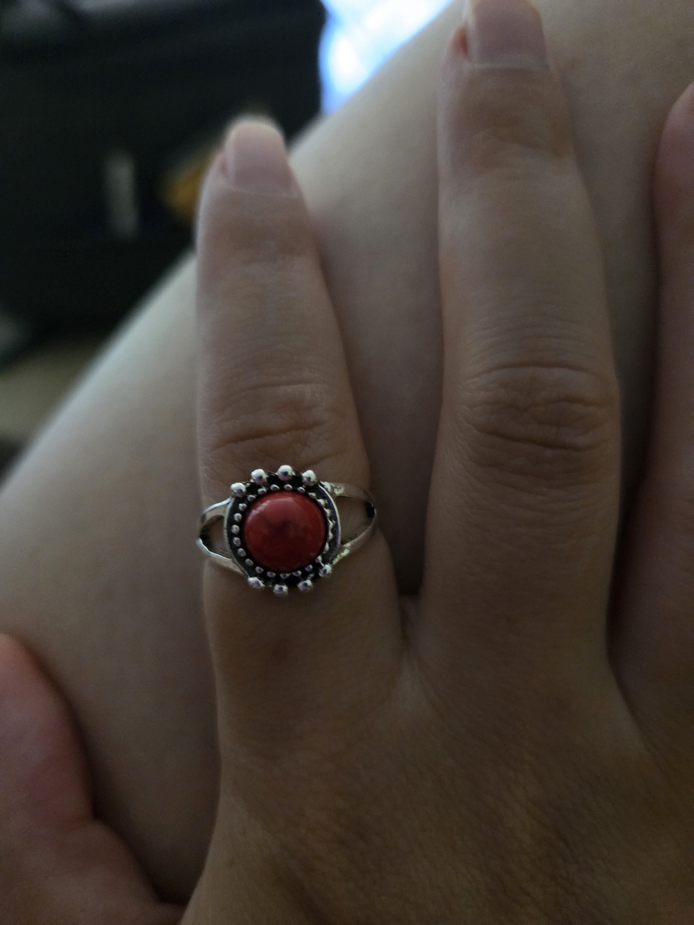 Silver Toned Ring with Red Stone - Elegant Women's Fashion Ring | 5-6